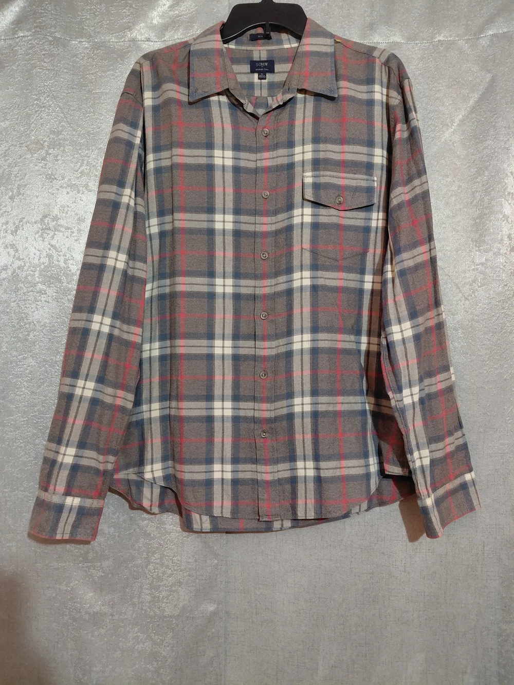 J.crew Men's Brushed Twill Slim Fit Plaid Button Down Shirt Grey SZ-XL